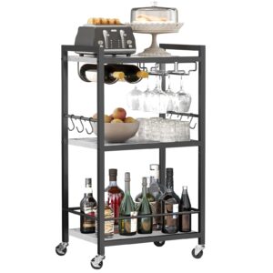 tutotak bar cart, home bar serving cart, microwave cart, drink cart, mobile kitchen shelf with wine rack and glass holder, rolling beverage cart for living room, kitchen bc01bm032