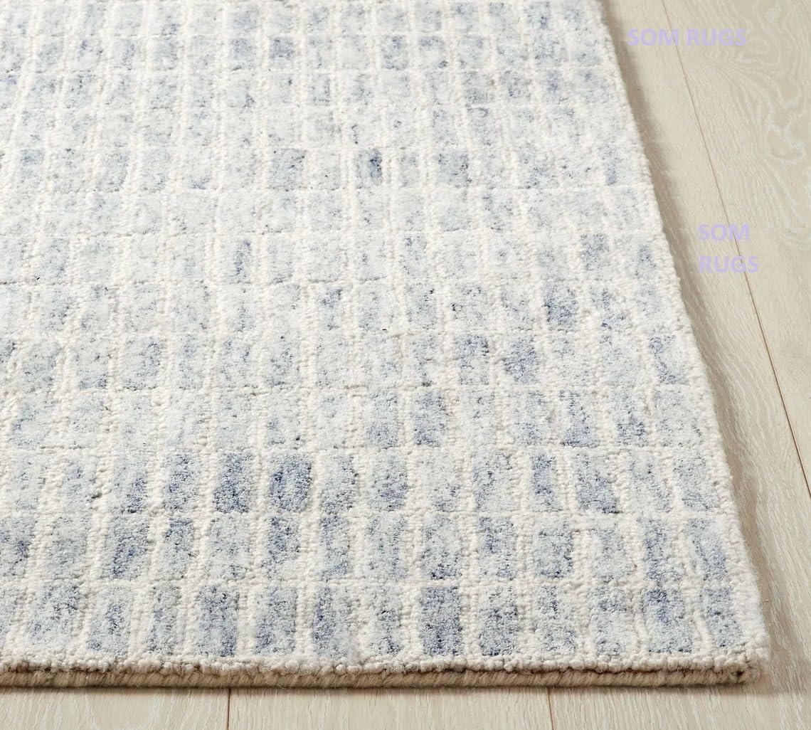 SOM RUGS 100% Authentic Capitola Tufted Handmade Woolen Area Rug Bedroom Decor Office Rug (Blue, 8 x 10 Feet)