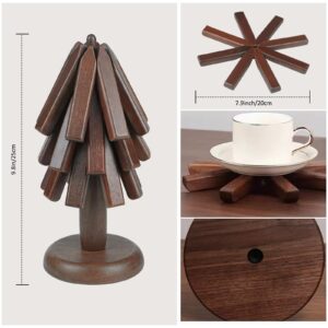 Wooden Trivets Set for Hot Dishes, Hot Pots and Pans, Trivet Tree Made of Black Walnut Trivet Set, Pot Trivets for Kitchen