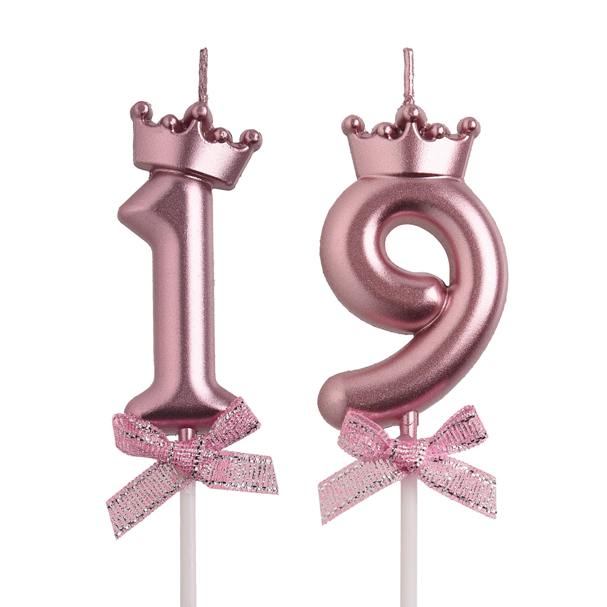 AOOLADA 19th Birthday Candles, Rose Gold 3D Number 19 Happy Birthday Candle with Crown, Cake Topper Decorations for Teenagers Boys Girls