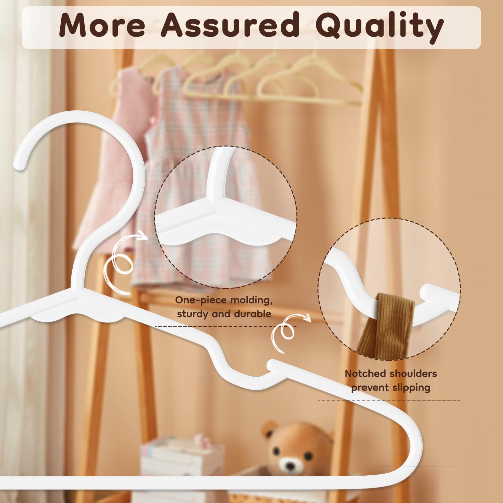 VTRIN Baby Hangers 60 Pack Large Capacity Hard Plastic Kids Hangers Suitable for All Clothes of Infant and Toddler, Such as Short, Shirts and Thick Coats, Children Hangers for Kids Clothes