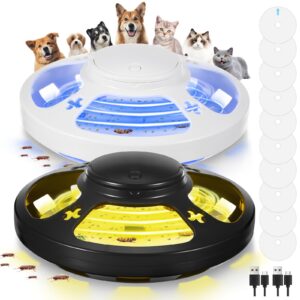 2024 new flea traps for inside your home with light and 10 flea trap refill discs, uv flea light trap with 4 led light modes flea killer traps for dogs cats attractant catcher for home(2 pack)