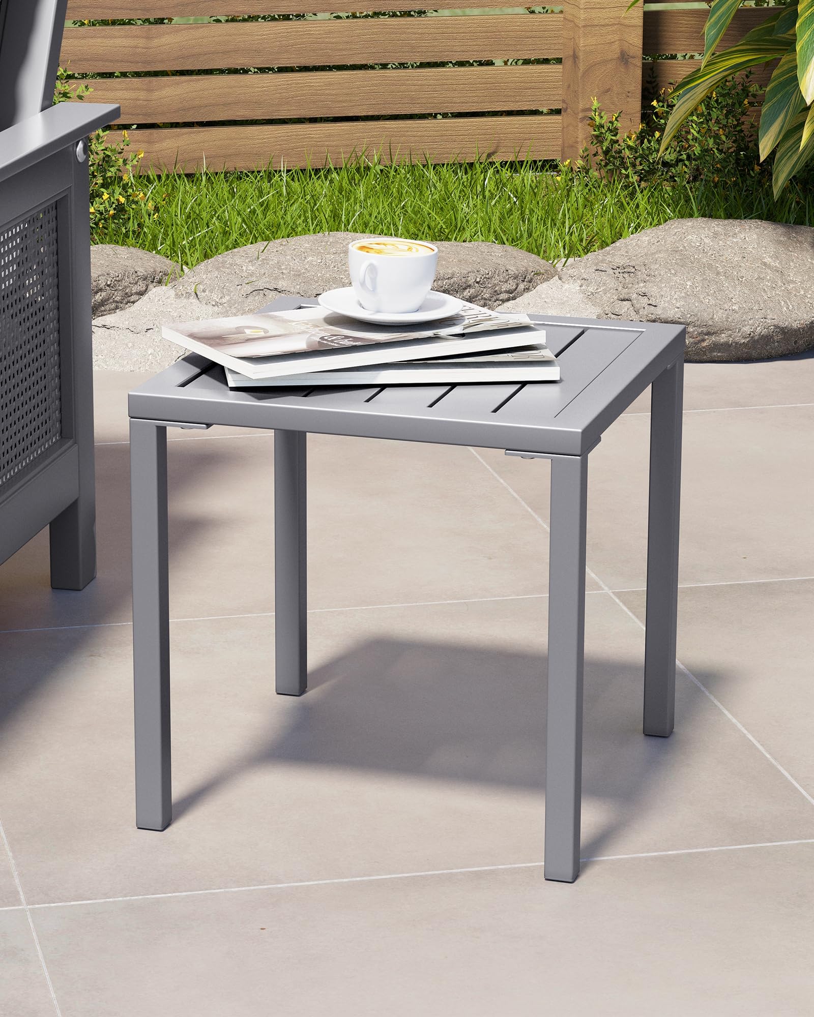 Crestlive Products Aluminum Outdoor Side Table Set of 2, Pool Lounge Chair Side Table, Weather Resistant Small Square Coffee End Table for Patio, Yard, Garden, Porch, Deck, Outdoor