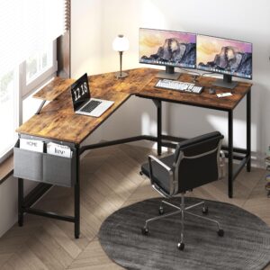 DlandHome Reversible L-Shaped Desk Large Corner Desk Folding Table Computer Desk Home Office Table Computer Workstation, Retro