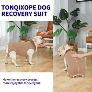 Tonqixope Dog Recovery Suit, Brown Medium+, Cotton, Breathable, Comfortable, Button Closure, Alternative to E-Collar, Surgery Recovery Suit for Dogs, All Life Stages