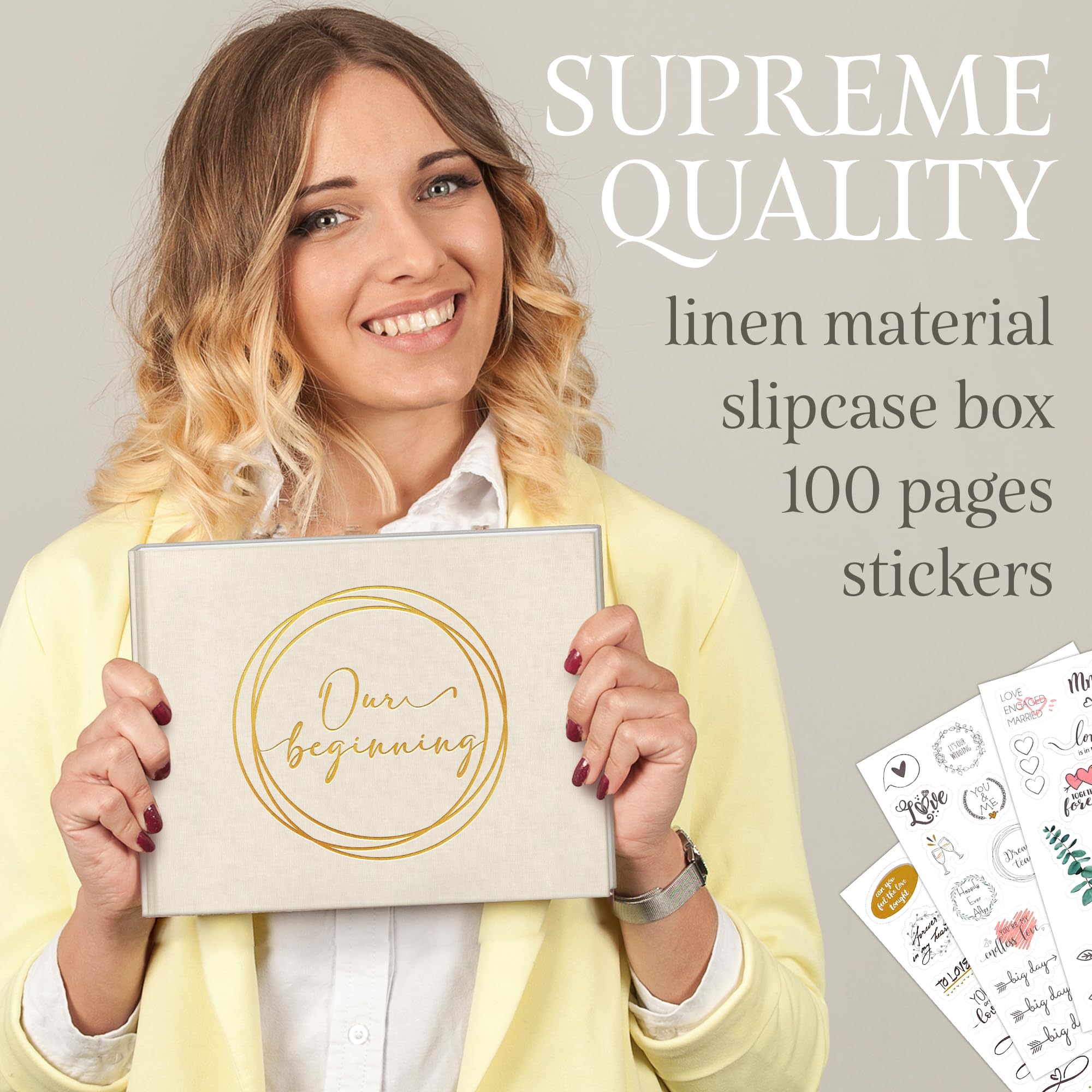 Premium Wedding Guest Book Set, Includes Slipcase Box, 100 Pages, and 200 Stickers, Perfect for Wedding Reception, Bridal Shower, and Special Events