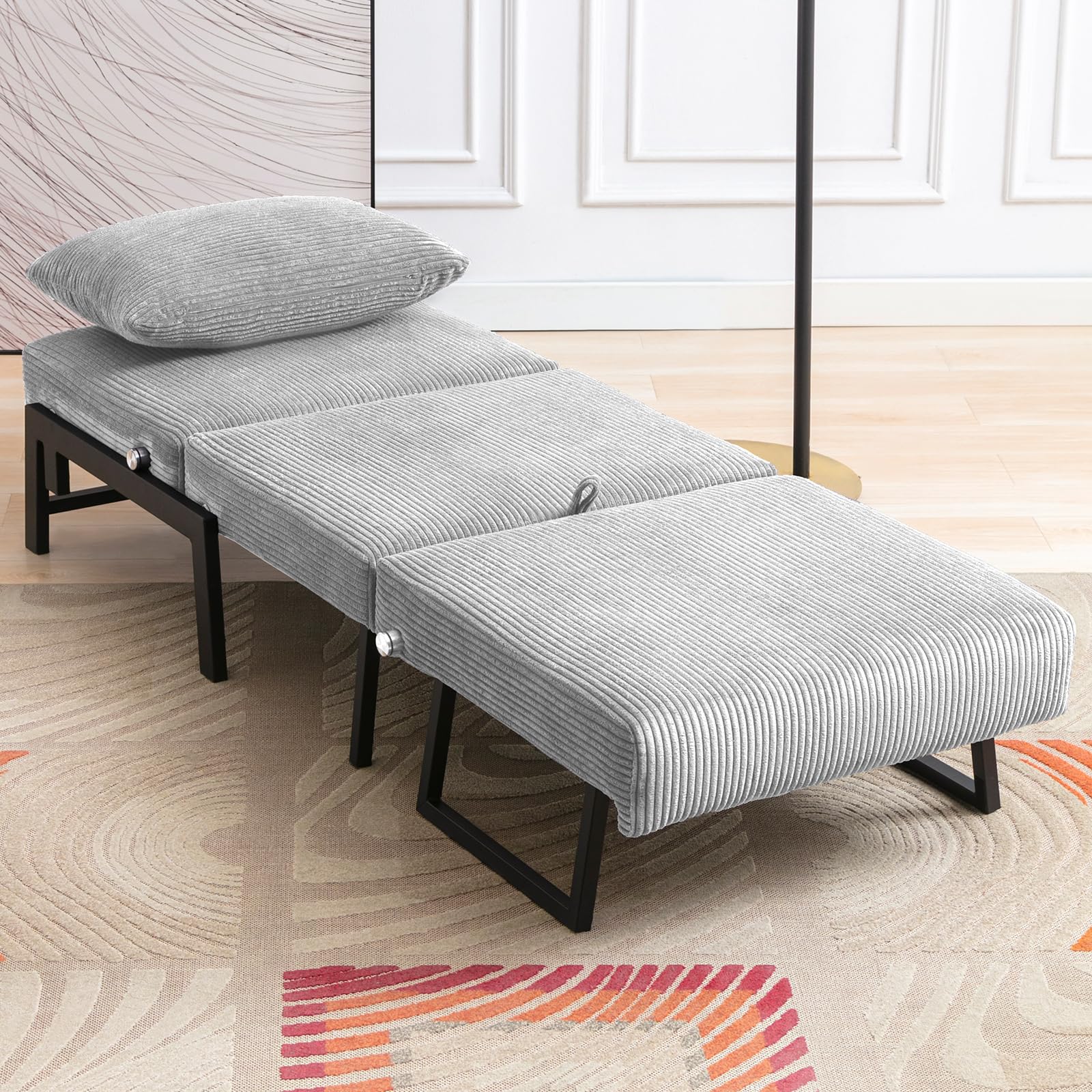 PUREMIND Foldable Chair Bed - 2-in-1 Design, Convertible Folding Sleeper Couch Bed, Fold Out Chair Bed with Adjustable Backrest, Modern Ottoman Bed with Memory Foam for Living Room - Light Gray