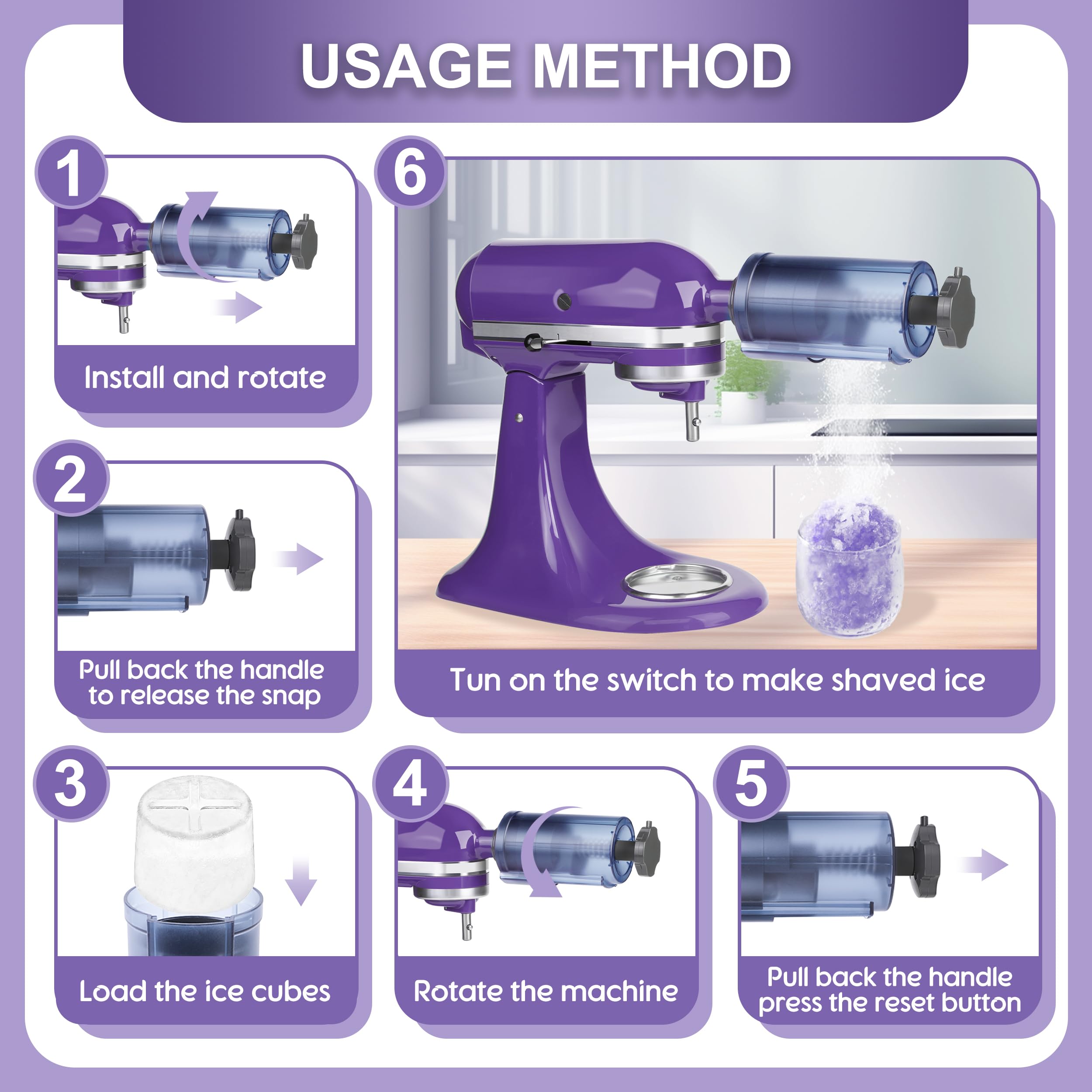 Jooke Shaved Ice Attachment for Kitchenaid Stand Mixer, Kitchen aid Ice Shaver, Ice Crushers for Home Use, Homemade Shaved Ice Maker Snow Cone Machine with 8 Reusable Ice Cube Mold, Instruction Manual