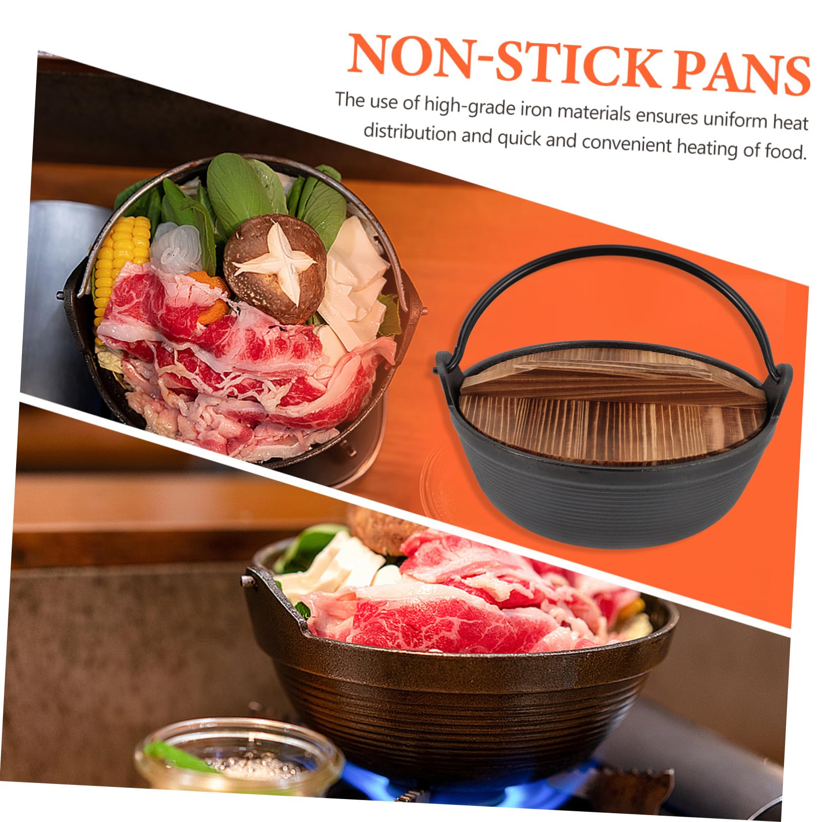 1 Set Sukiyaki Cast Iron Stockpot Shabu Shabu Pot Camping Hot Pot Iron Nabe Pot Steaming Stock Pot Japanese Soup Pot Nonstick Frying Pan with Lid Useful Pot Thicken Wood Nabemono