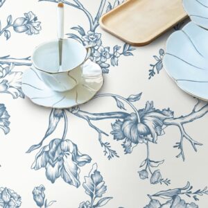 Safiyya Peel and Stick Wallpaper Floral Birds Contact Paper Blue White Wallpaper Peel and Stick Removable Wallpaper Boho Wallpaper Flower Contact Paper for Walls Vinyl Rolls 118"x17.3"