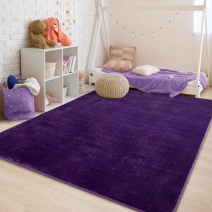 Przemy Washable Area Rug for Bedroom Living Room, 4x6 Feet Dark Purple Memory Foam Rug, Super Soft Modern Indoor Carpet for Bedside Kids Room Girls Boys Dorm Nursery Decor Mat