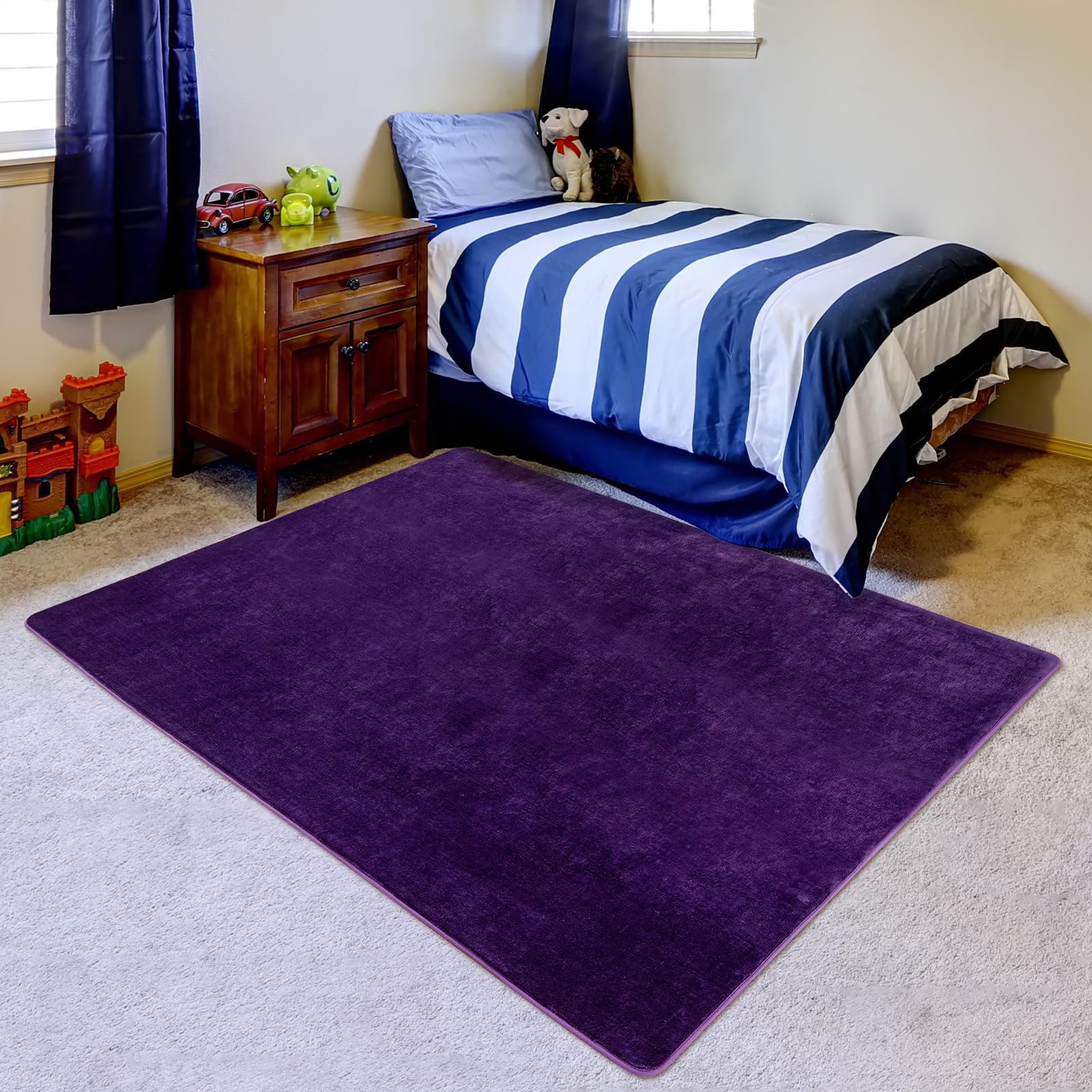 Przemy Washable Area Rug for Bedroom Living Room, 4x6 Feet Dark Purple Memory Foam Rug, Super Soft Modern Indoor Carpet for Bedside Kids Room Girls Boys Dorm Nursery Decor Mat