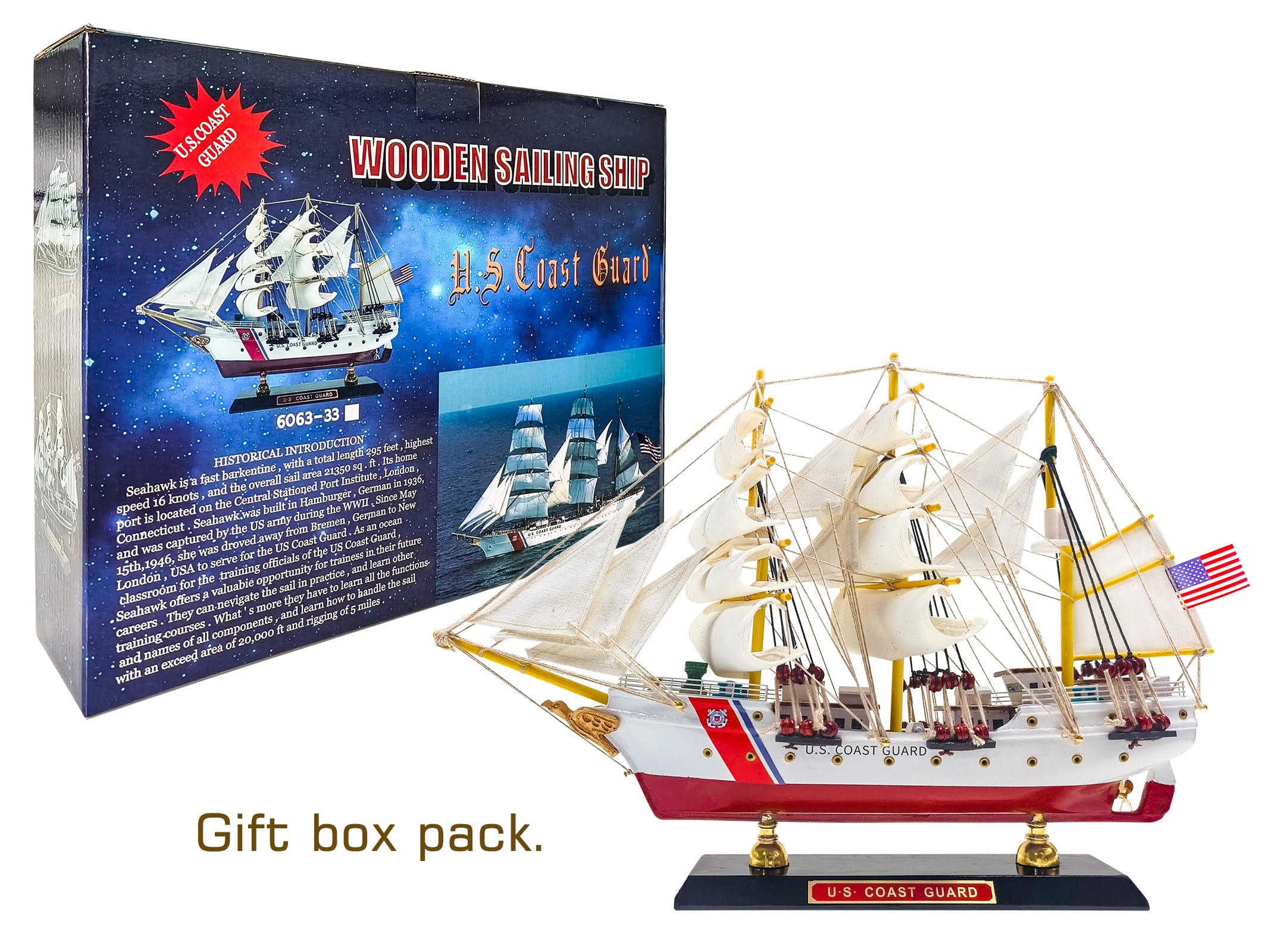 SAILINGSTORY Wooden Model Ship US Coast Guard Eagle Barque Ship Model Sailboat Decor USCG 1936 Replica Small