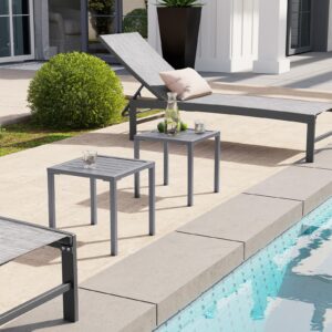 Crestlive Products Aluminum Outdoor Side Table Set of 2, Pool Lounge Chair Side Table, Weather Resistant Small Square Coffee End Table for Patio, Yard, Garden, Porch, Deck, Outdoor