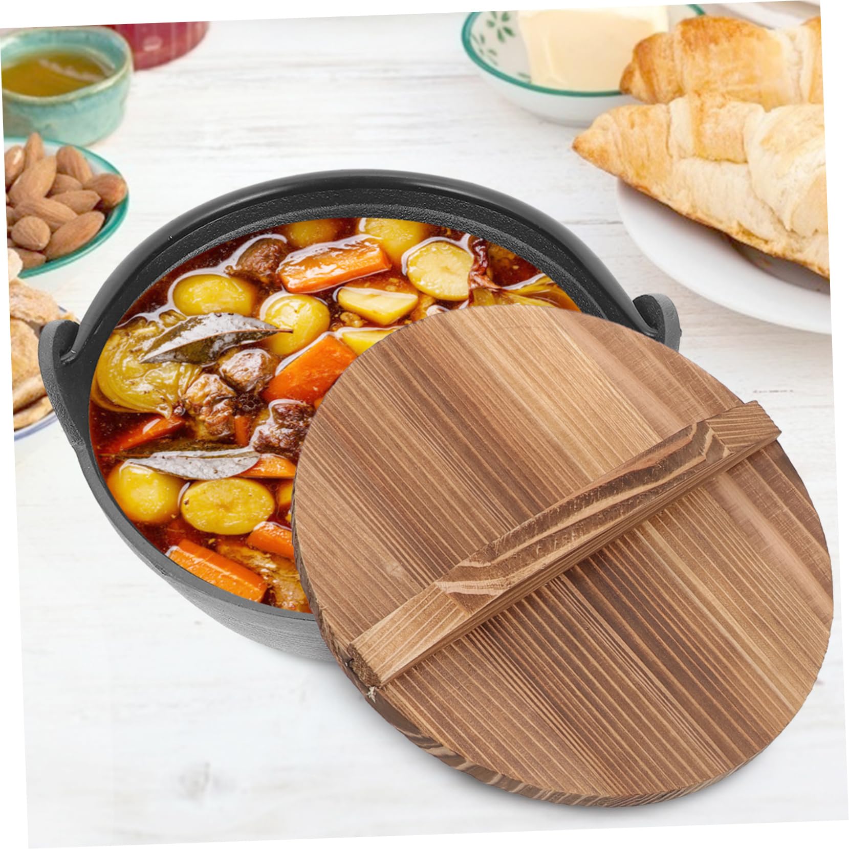 1 Set Sukiyaki Cast Iron Stockpot Shabu Shabu Pot Camping Hot Pot Iron Nabe Pot Steaming Stock Pot Japanese Soup Pot Nonstick Frying Pan with Lid Useful Pot Thicken Wood Nabemono