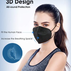 FASAOH KN95 Face Masks 100 PCS, 5-Ply KN95 Black Masks,Breathable Protection Masks, Individually Wrapped, Cup Dust Safety Mask