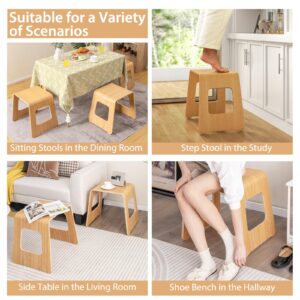 GOFLAME Stackable Bamboo Stools Set of 4, Leisure Seat Stools with Anti-Slip Foot Pads, Heavy Duty Home Shoe Changing Stool, Multifunctional Wooden Step Stool for Living Room, Entryway, Dining Room