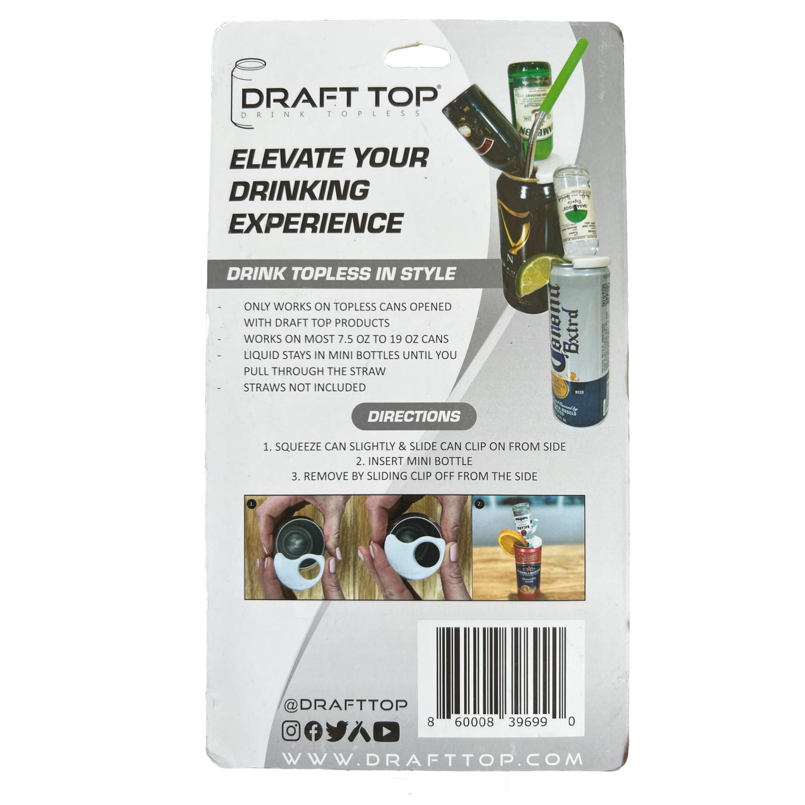 Draft Top Can Clips - Topless Can Clip for Mini-Bottles - Clip & Sip Bar Tool for Topless Cans, Mixer Tool, Barware Fits 12 oz to 19 oz Cans