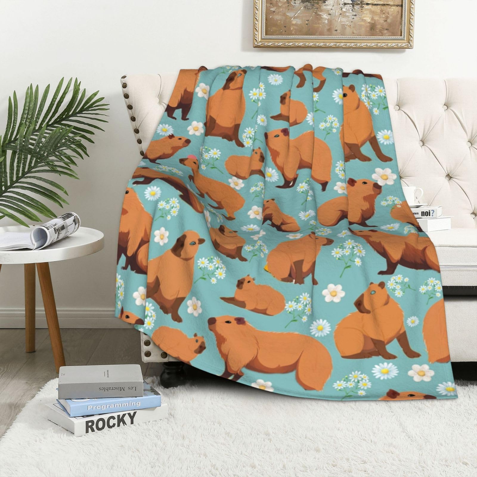 Capybara Blanket Capybara Gifts for Girls Boys Soft Throw Blanket 50x60 Inches Fleece Blanket Comfy Capybara Plush Blanket Flannel Blanket Couch Sofa Blanket Birthday Gifts for Women Men Kids,Blue