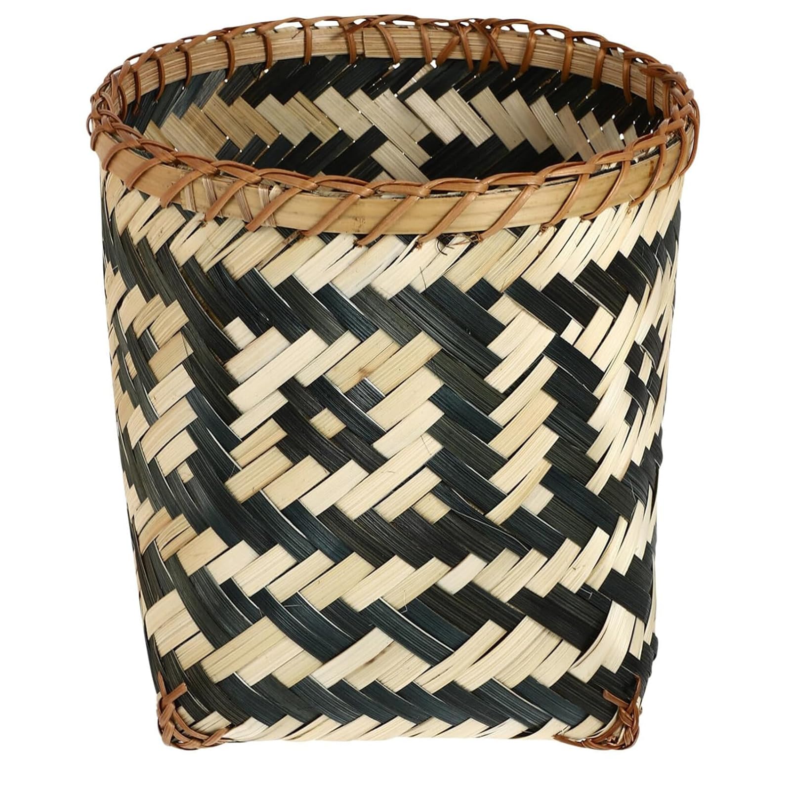 1pcs Bamboo Woven Trash Can Wicker Waste Basket Office Garbage Cans Round Waste Paper Bin Rubbish Basket Plant Flower Pot for Under Desk Bedroom Bathroom Home Office