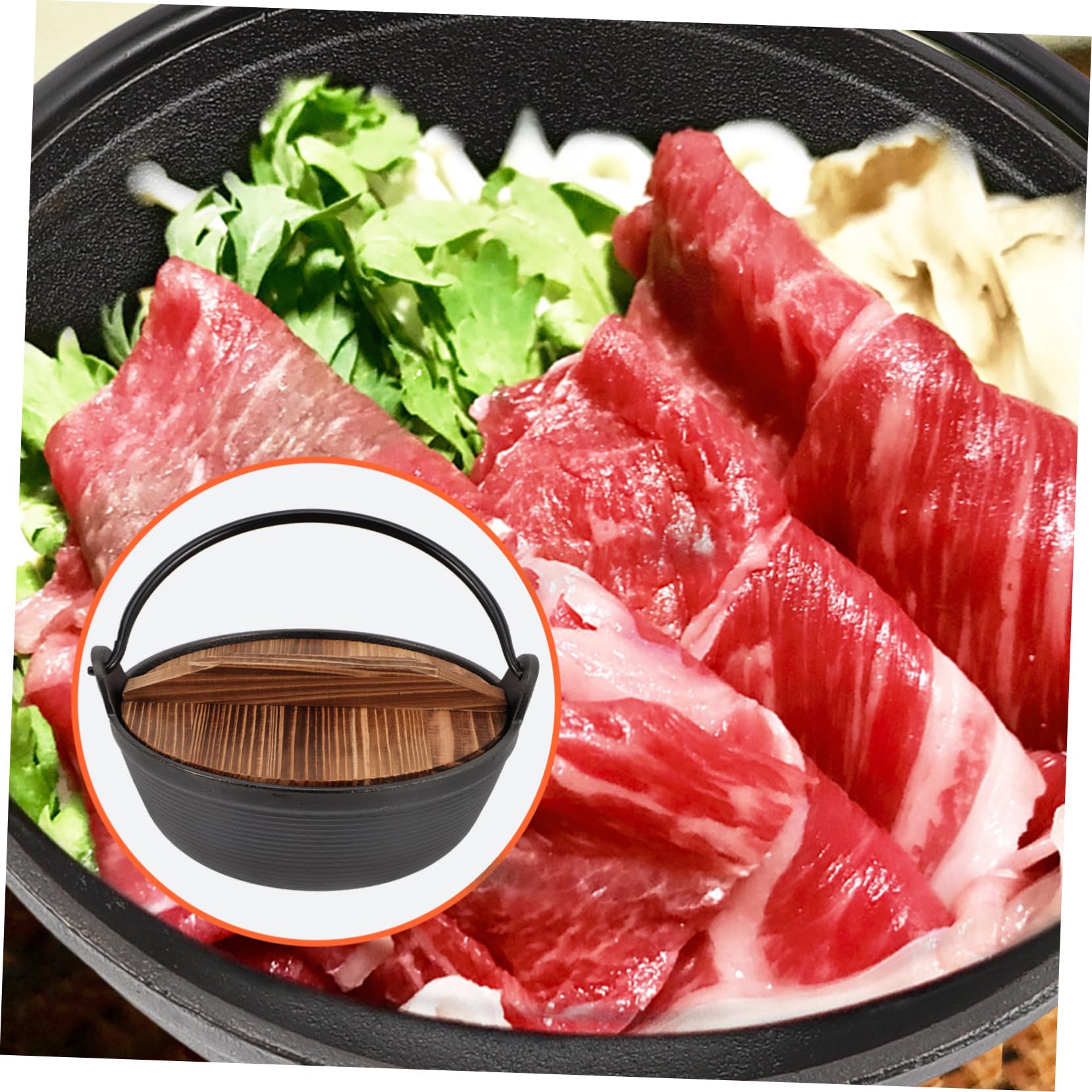 1 Set Sukiyaki Cast Iron Stockpot Shabu Shabu Pot Camping Hot Pot Iron Nabe Pot Steaming Stock Pot Japanese Soup Pot Nonstick Frying Pan with Lid Useful Pot Thicken Wood Nabemono