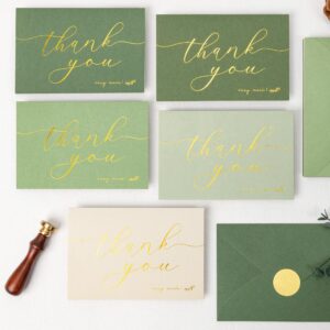 Crisky 50 Pcs Sage Green Thank You Cards With 50 Envelopes & 50 Stickers Simple, Chic, Elegant Greeting Cards Perfect for: Wedding/Business/Birthday/Graduation etc. 4 x 6 inches 50 Pack