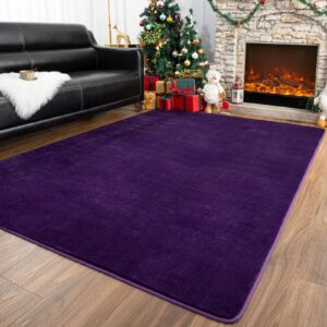 przemy washable area rug for bedroom living room, 4x6 feet dark purple memory foam rug, super soft modern indoor carpet for bedside kids room girls boys dorm nursery decor mat