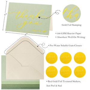 Crisky 50 Pcs Sage Green Thank You Cards With 50 Envelopes & 50 Stickers Simple, Chic, Elegant Greeting Cards Perfect for: Wedding/Business/Birthday/Graduation etc. 4 x 6 inches 50 Pack