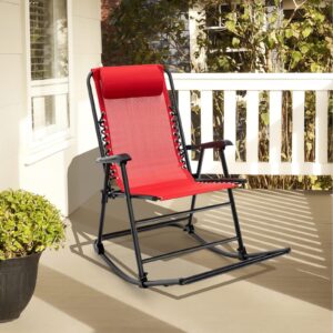 HAPPYGRILL Foldable Rocking Chair Zero Gravity Lounge Rocker with Headrest, Outdoor Portable Rocker for Porch Garden Poolside and Backyard