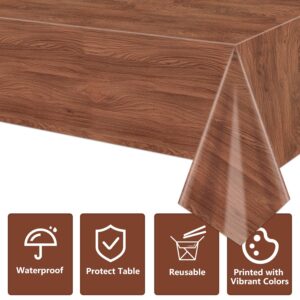 4Pcs Wood Grain Tablecloths, Rustic Table Covers, Rectangular Brown Wood Tablecloth for Rustic Party, Western Barn Themed Birthday Party, Cowboy Party Decorations, 51 x 86.6 Inch (Wood Grain)