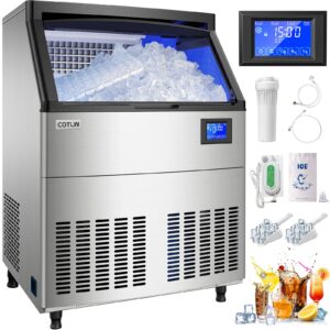 cotlin commercial ice maker machine 320lbs/24h with 100lbs storage bin, 26” air cooled under counter ice machine with 10lbs ice bags freestanding clear cube ice maker for home bar restaurant, 115v