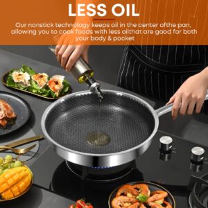 LEUGWAKN Hybrid Nonstick Frying Pan With Lid-12 Inch Stainless Steel Skillets-cooking pan-Saute Pan-Compatible with All Cooktops (12 Inch)