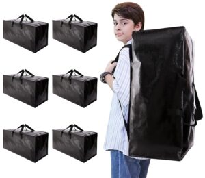 naturelux heavy duty moving bags with backpack straps and strong handles, alternative to moving boxes and storage totes for dorm room essentials, 6 pack, black