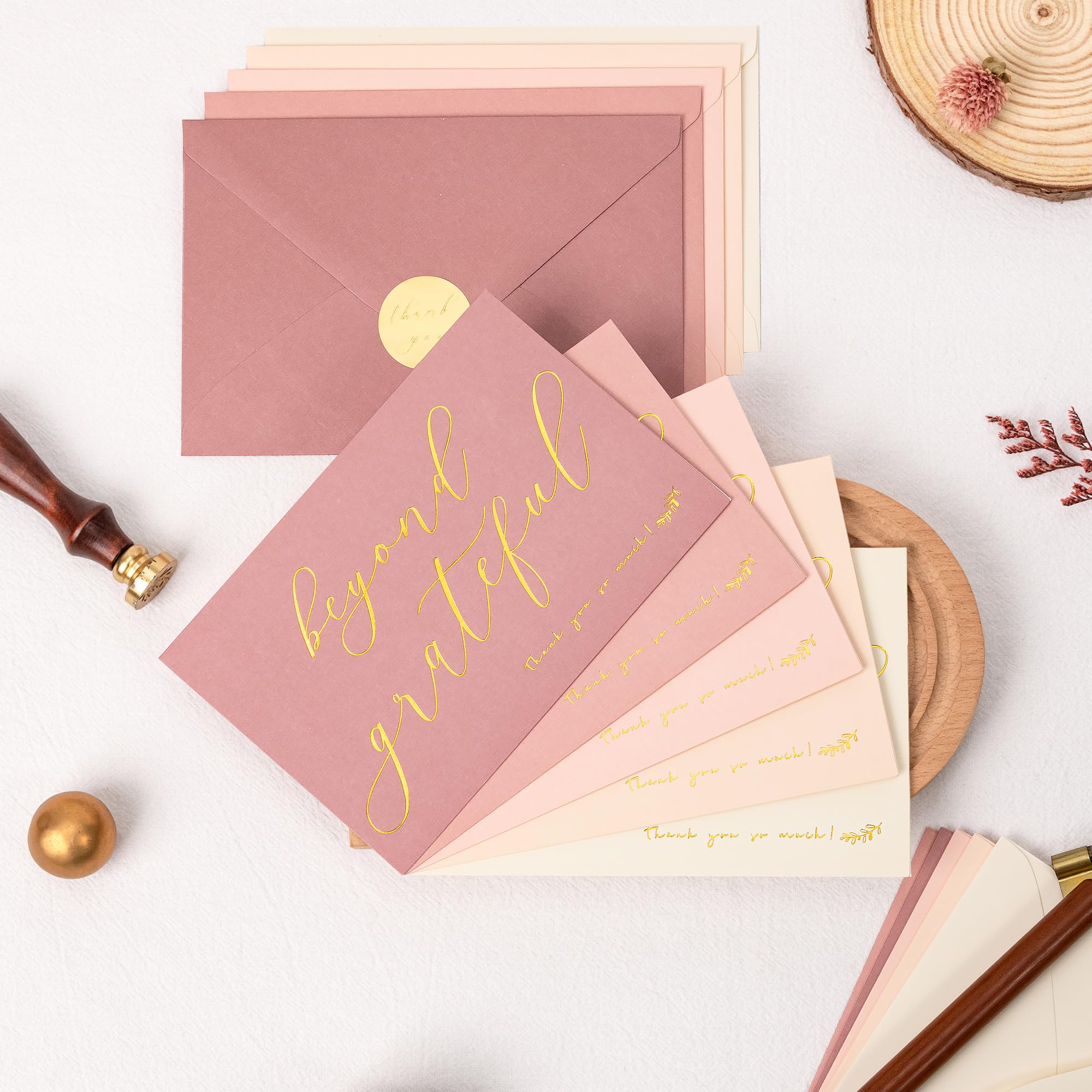 Crisky 50 pcs Dusty Rose Beyond Grateful Thank You Cards With 50 Envelopes & 50 Stickers Simple, Chic, Elegant Greeting Cards Perfect for: Wedding/Business/Birthday/Graduation. 4 x 6 inches 50 Pack