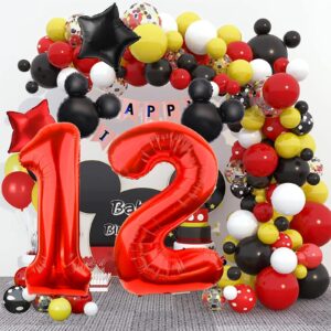 LEBERY Mouse Number 2 Balloon 40 Inch Red Number 2 Balloon Mini Mouse Head Balloon for 2nd Birthday Party, Black Red Large Number 2 Foil Balloon for Baby Shower Anniversary Supplies Decorations