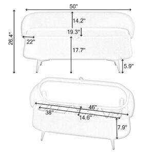 Loveseat Sofa Small Couch with Storage Space, 50" Sofa Couch 2 Seat Loveseat with Golden Metal Legs for Living Room/Bedroom/Lounge