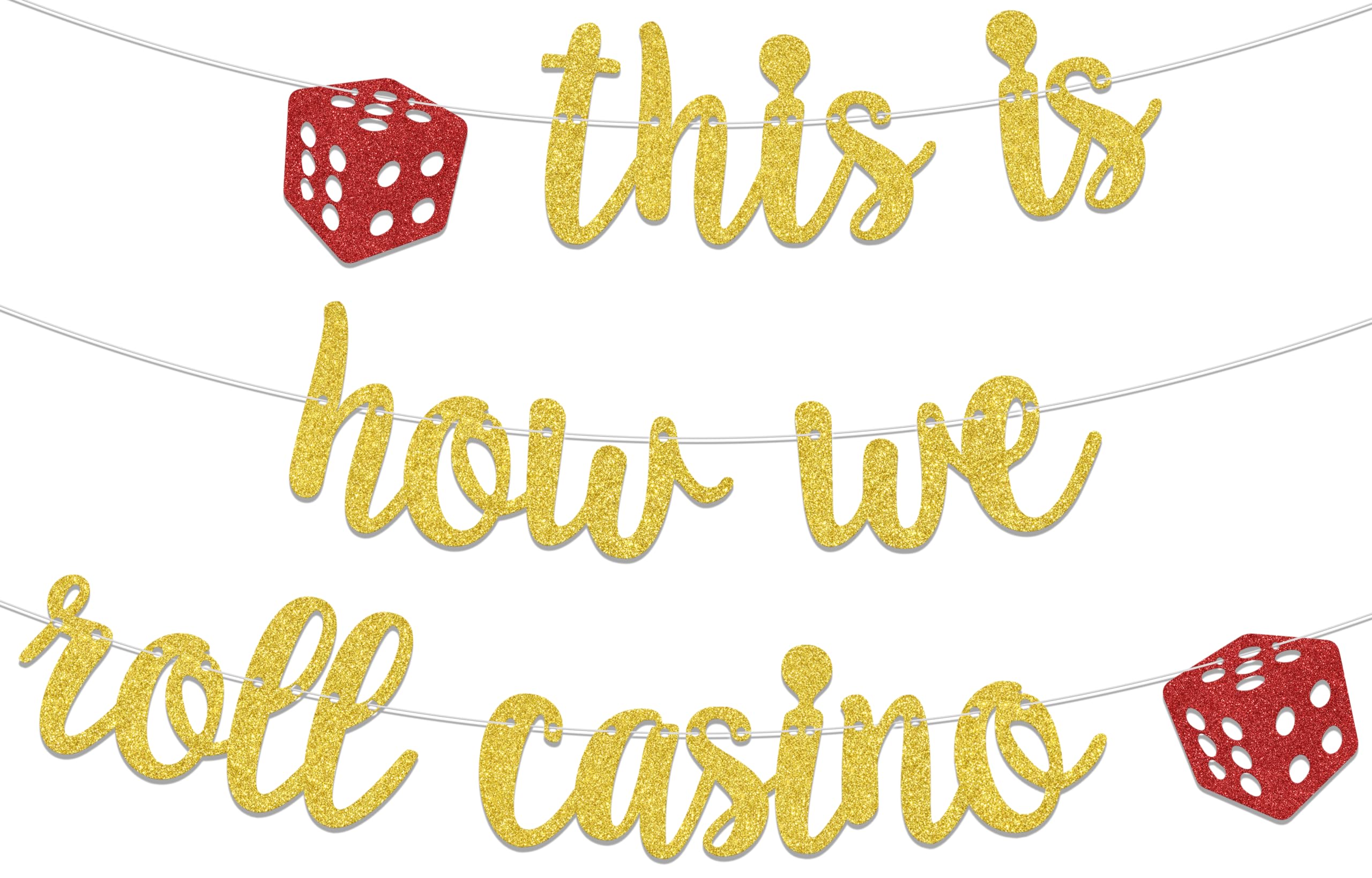 This Is How We Roll Casino Banner, Casino Theme Party Decorations, Vegas Bridal Shower Decorations, Poker Game Night Birthday Supplies Gold Red