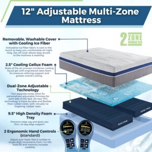 Queen 12-inch Night Air Smart Zone Bed, Adjustable 2-Chamber Design, Dual Zone Comfort Firmness Control, Liquid Gel, Latex Foam Pressure Relief, Cooling Ice Lux Removable Washable Cover, Mattress Only