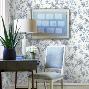 Safiyya Peel and Stick Wallpaper Floral Birds Contact Paper Blue White Wallpaper Peel and Stick Removable Wallpaper Boho Wallpaper Flower Contact Paper for Walls Vinyl Rolls 118"x17.3"