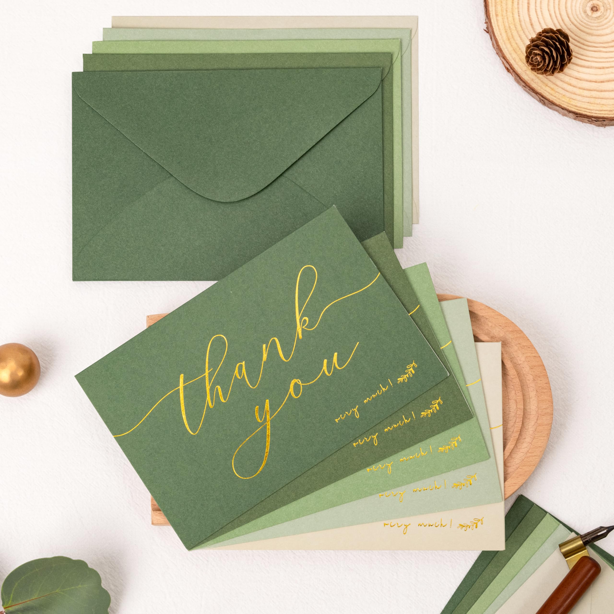 Crisky 50 Pcs Sage Green Thank You Cards With 50 Envelopes & 50 Stickers Simple, Chic, Elegant Greeting Cards Perfect for: Wedding/Business/Birthday/Graduation etc. 4 x 6 inches 50 Pack