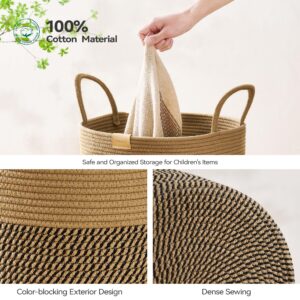 Nunsino 95L Laundry Hamper Basket,Baby Nursery Woven Storage Basket for Toys Bin,Pillows,Blankets,Clothes,Dark&Brown