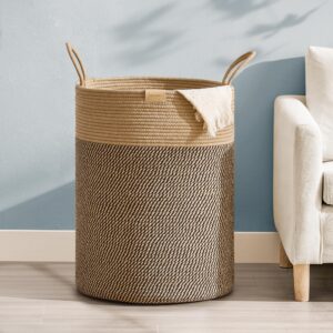 nunsino 95l laundry hamper basket,baby nursery woven storage basket for toys bin,pillows,blankets,clothes,dark&brown