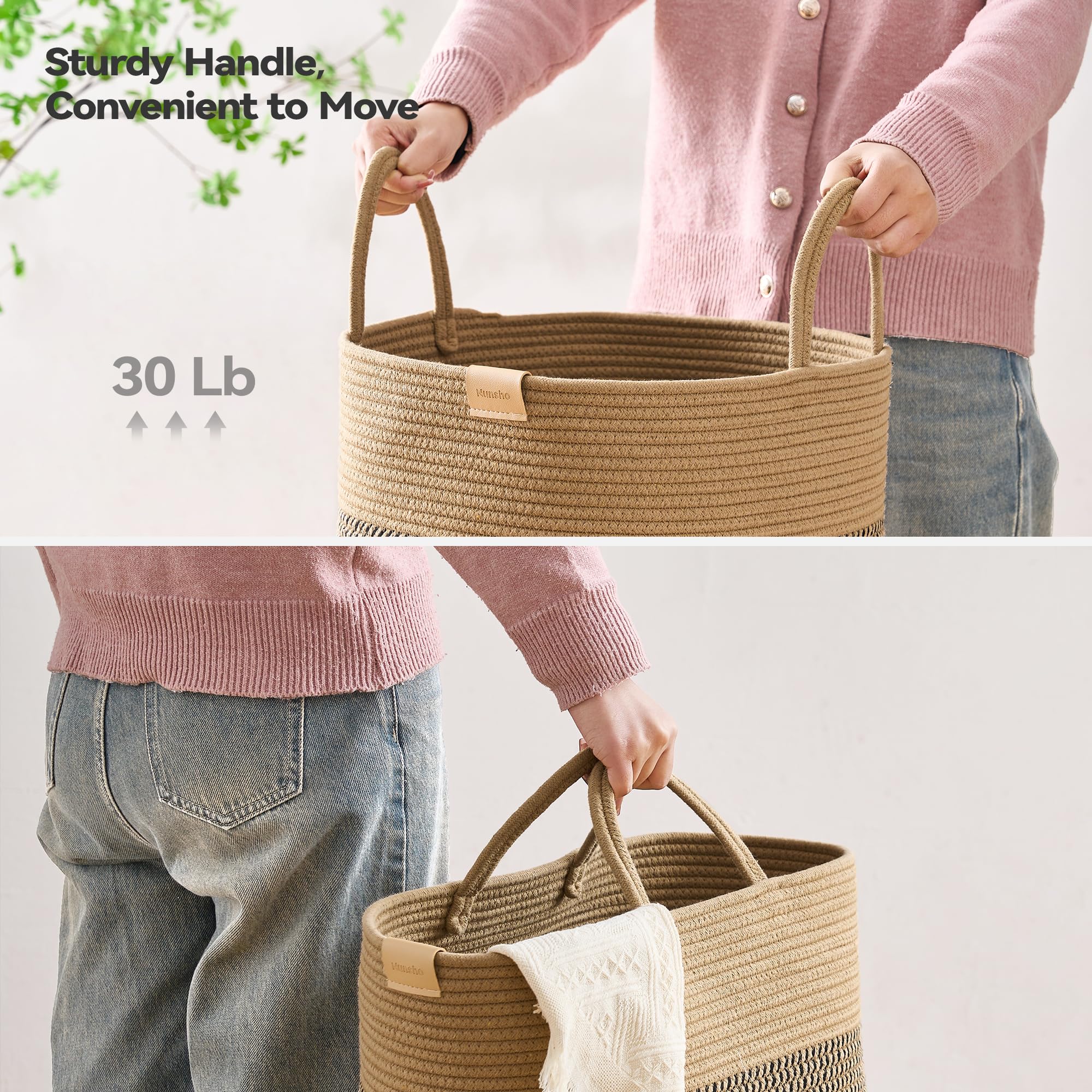 Nunsino 95L Laundry Hamper Basket,Baby Nursery Woven Storage Basket for Toys Bin,Pillows,Blankets,Clothes,Dark&Brown