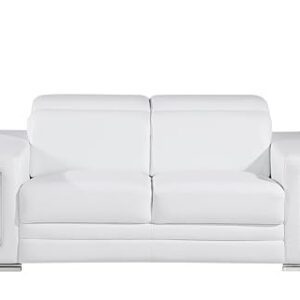 Blackjack Furniture Soren 3 Piece Leather Upholstered Adjustable Headrests, Solid Brazilian Wood Frame and High Density Foam Cushioning, Sofa and Loveseat, White