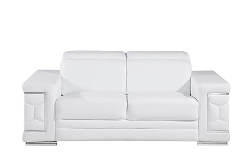 Blackjack Furniture Soren 3 Piece Leather Upholstered Adjustable Headrests, Solid Brazilian Wood Frame and High Density Foam Cushioning, Sofa and Loveseat, White