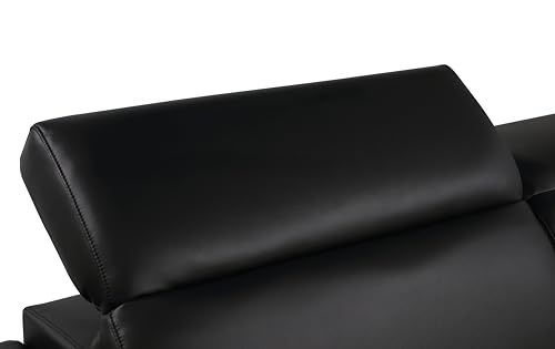 Blackjack Furniture Soren Genuine Leather Upholstered Loveseat with Adjustable Headrests, Solid Brazilian Wood Frame and High Density Foam Cushioning, Black