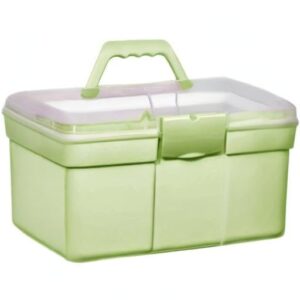 Fenteer Green 2-Layer Storage Box, Portable Handled Art Supply Organizer for Sewing Nail Kits PP Material, Multipurpose Storage Bin for Cosmetic Makeup, 11.18x7.87x7.68 inches