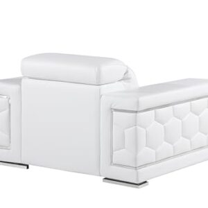 Blackjack Furniture Soren 3 Piece Leather Upholstered Adjustable Headrests, Solid Brazilian Wood Frame and High Density Foam Cushioning, Sofa and Loveseat, White