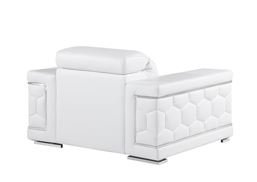 Blackjack Furniture Soren 3 Piece Leather Upholstered Adjustable Headrests, Solid Brazilian Wood Frame and High Density Foam Cushioning, Sofa and Loveseat, White