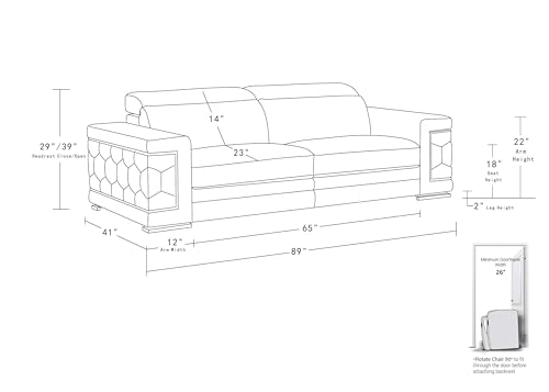 Blackjack Furniture Soren 3 Piece Leather Upholstered Adjustable Headrests, Solid Brazilian Wood Frame and High Density Foam Cushioning, Sofa and Loveseat, White